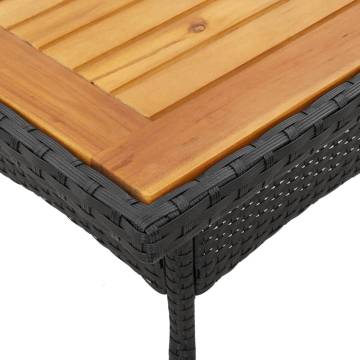 Garden Table with Acacia Wood Top Black 80x80x75 cm Poly Rattan