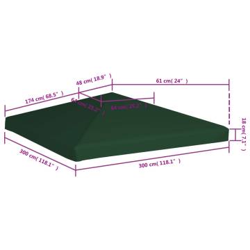 Gazebo Top Cover 310 g/m² 3x3 m Green