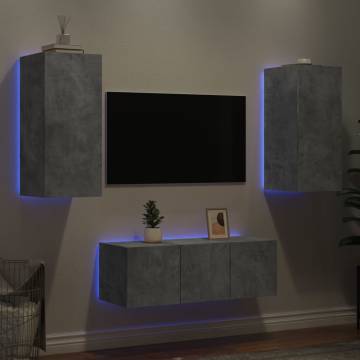 4 Piece TV Wall Units with LED Concrete Grey Engineered Wood