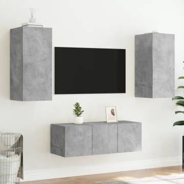 4 Piece TV Wall Units with LED Concrete Grey Engineered Wood