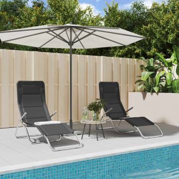 Folding Sun Loungers 2 pcs Black Textilene&Powder-coated Steel