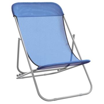 Folding Beach Chairs 2 pcs Blue Textilene&Powder-coated Steel