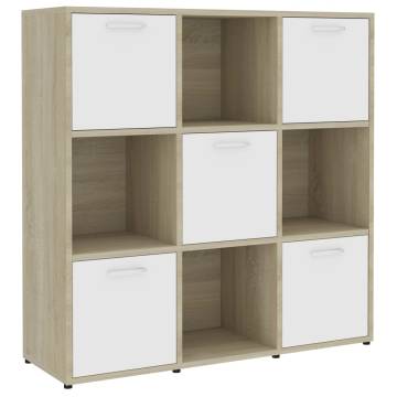 Book Cabinet White and Sonoma Oak 90x30x90 cm Engineered Wood