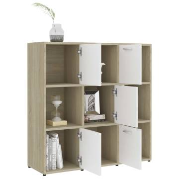 Book Cabinet White and Sonoma Oak 90x30x90 cm Engineered Wood