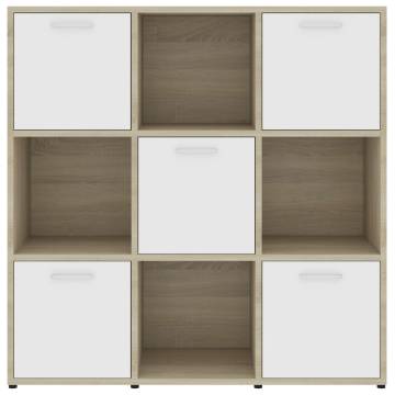 Book Cabinet White and Sonoma Oak 90x30x90 cm Engineered Wood