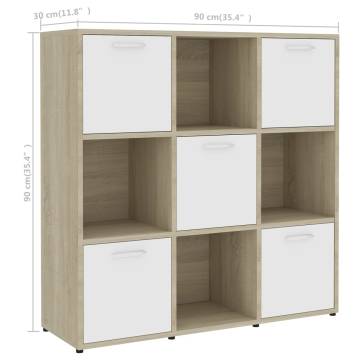 Book Cabinet White and Sonoma Oak 90x30x90 cm Engineered Wood