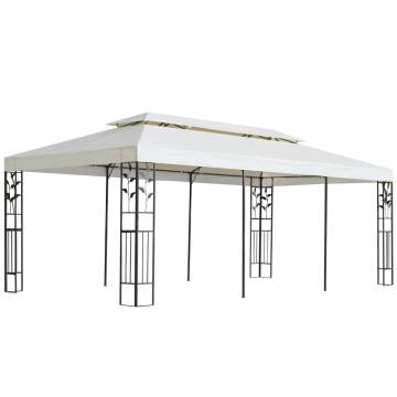 Gazebo with Double Roof White 6x3 m Steel