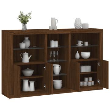 Sideboard with LED Lights Brown Oak 162x37x100 cm