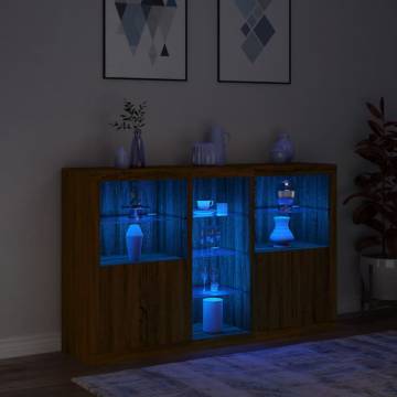 Sideboard with LED Lights Brown Oak 162x37x100 cm