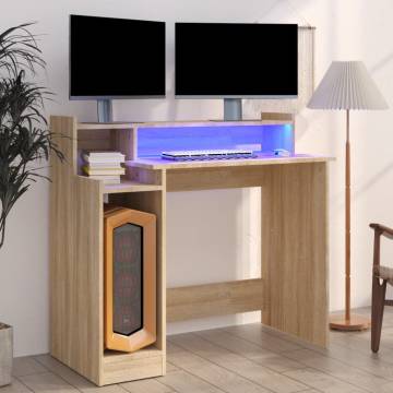 Desk with LED Lights Sonoma Oak 97x45x90 cm Engineered Wood