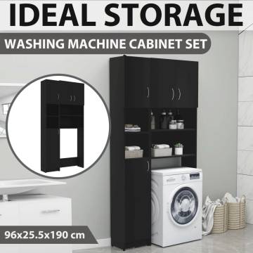 Washing Machine Cabinet Set Black Engineered Wood