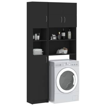 Washing Machine Cabinet Set Black Engineered Wood