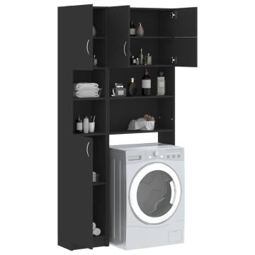 Washing Machine Cabinet Set Black Engineered Wood