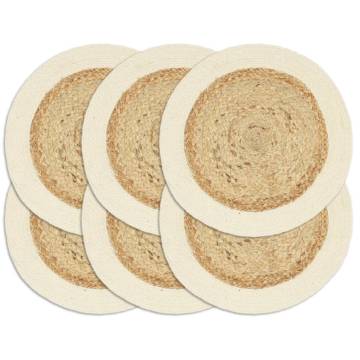 Placemats 6 pcs Plain Natural 38 cm Round Jute and Cotton