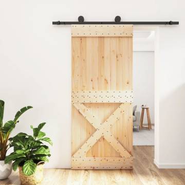 Sliding Door with Hardware Set 90x210 cm Solid Wood Pine