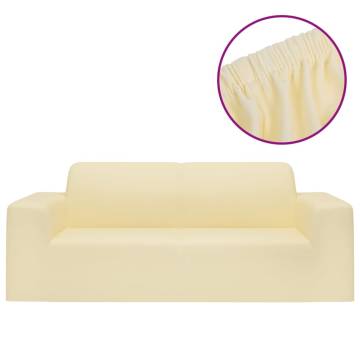 2-Seater Stretch Couch Slipcover Cream Polyester Jersey