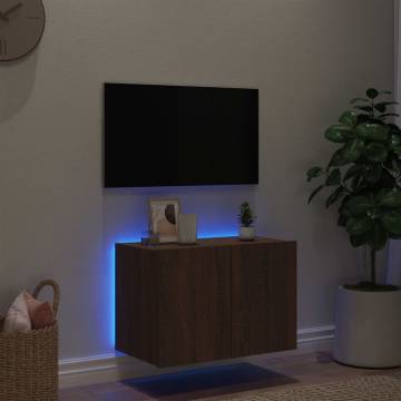 TV Wall Cabinet with LED Lights Brown Oak 60x35x41 cm