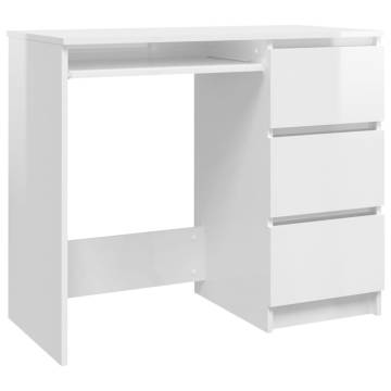 Desk High Gloss White 90x45x76 cm Engineered Wood