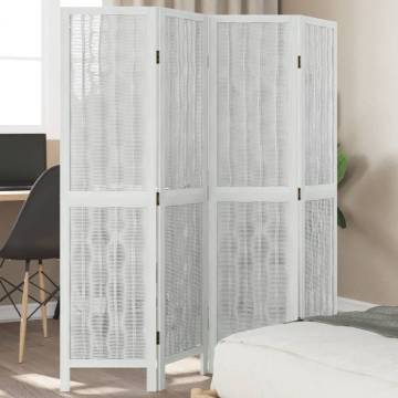 Room Divider 4 Panels White Solid Wood Paulownia