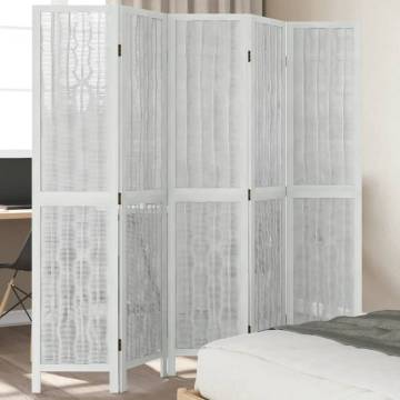 Room Divider 5 Panels White Solid Wood Paulownia