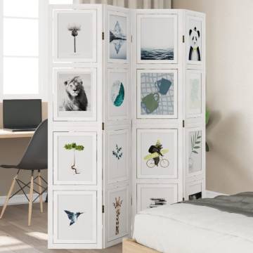 Room Divider 4 Panels White Solid Wood Paulownia