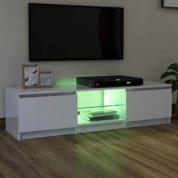 TV Cabinet with LED Lights High Gloss White 140x40x35.5 cm