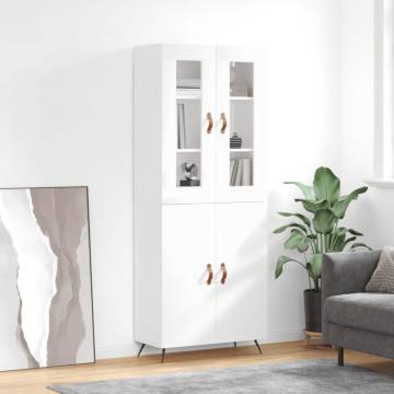 Highboard High Gloss White 69.5x34x180 cm Engineered Wood