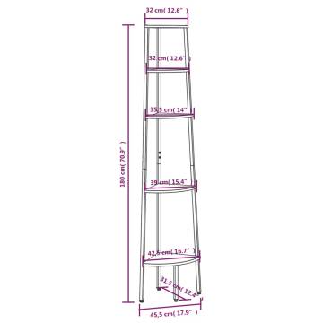 5-Tier Corner Shelf Light Brown and Black 45.5x31.5x180 cm