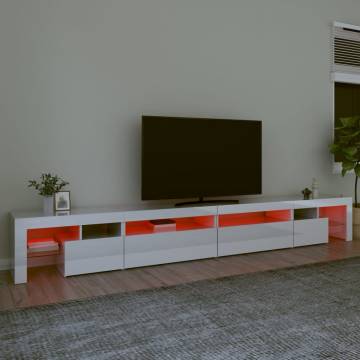 TV Cabinet with LED Lights High Gloss White 290x36.5x40 cm