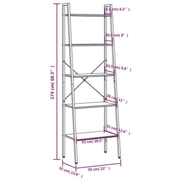 5-Tier Standing Shelf Light Brown and Black 56x35x174 cm