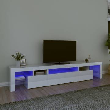 TV Cabinet with LED Lights High Gloss White 215x36.5x40 cm