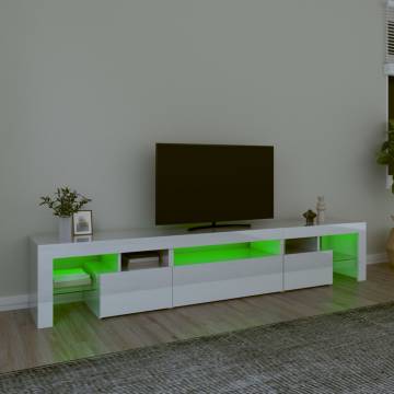 TV Cabinet with LED Lights High Gloss White 215x36.5x40 cm