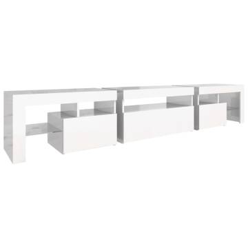 TV Cabinet with LED Lights High Gloss White 215x36.5x40 cm