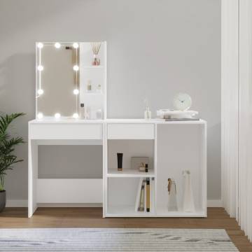 LED Dressing Table with Cabinet White Engineered Wood