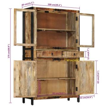 Highboard 100x40x175 cm Solid Rough Wood Mango