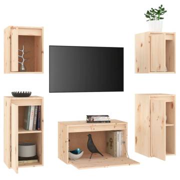 TV Cabinets 5 pcs Solid Wood Pine