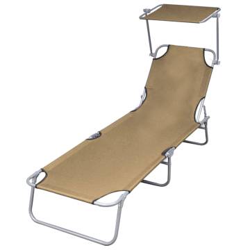 Folding Sun Lounger with Canopy Steel Taupe