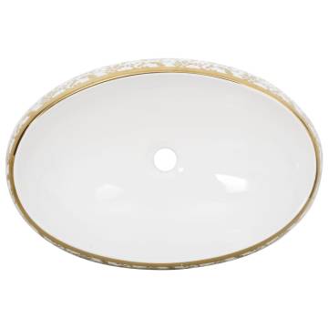 Countertop Basin White and Gold Oval 59x40x15 cm Ceramic