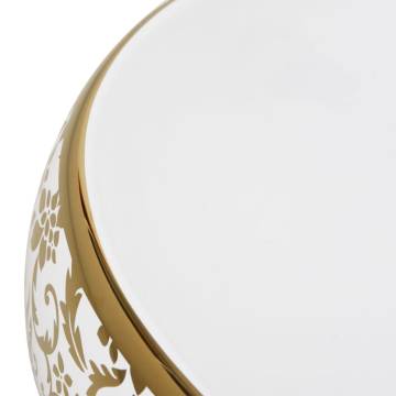 Countertop Basin White and Gold Oval 59x40x15 cm Ceramic