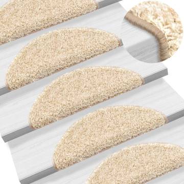 Carpet Stair Treads 15 pcs Cream 56x17x3 cm