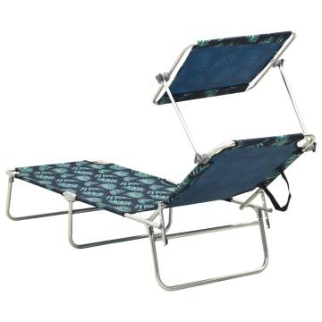 Folding Sun Lounger with Canopy Steel Leaves Print