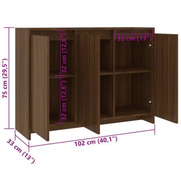 Sideboard Brown Oak 102x33x75 cm Engineered Wood