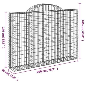 Arched Gabion Baskets 3 pcs 200x30x140/160 cm Galvanised Iron