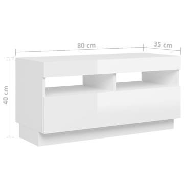 TV Cabinet with LED Lights High Gloss White 180x35x40 cm