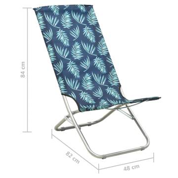 Folding Beach Chairs 2 pcs Leaf Print Fabric