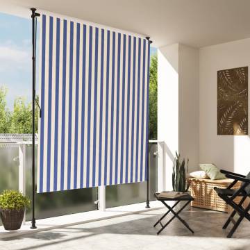 Outdoor Roller Blind Blue and White 150x270 cm Fabric&Steel