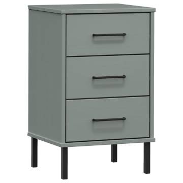 Bedside Cabinet with Metal Legs Grey Solid Wood Pine OSLO