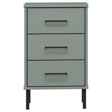 Bedside Cabinet with Metal Legs Grey Solid Wood Pine OSLO