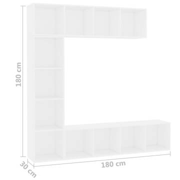 3 Piece Book/TV Cabinet Set White 180x30x180 cm