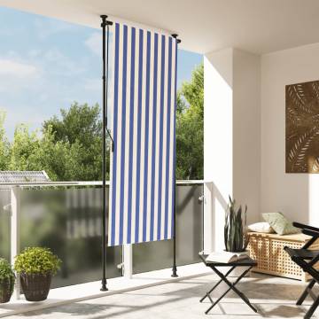 Outdoor Roller Blind Blue and White 100x270 cm Fabric&Steel